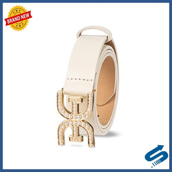 Imitation Pearl Embellished Logo Buckle Leather Belt for Jeans Dresses main image 4